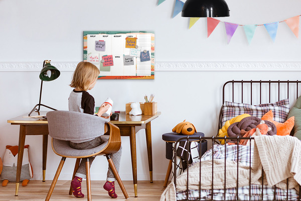 Decoratief glazen wandbord beschrijfbaar en magnetisch Weekplanner met ruimte voor foto's