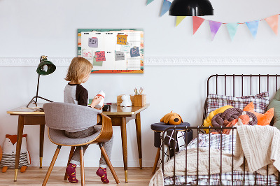 Decoratief glazen wandbord beschrijfbaar en magnetisch Weekplanner met ruimte voor foto's