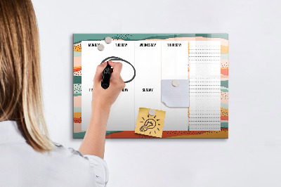 Decoratief glazen wandbord beschrijfbaar en magnetisch Weekplanner met ruimte voor foto's
