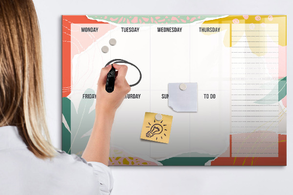 Memobord van glas met print inclusief neodymium magneten Weekplanner met ruimte voor foto's