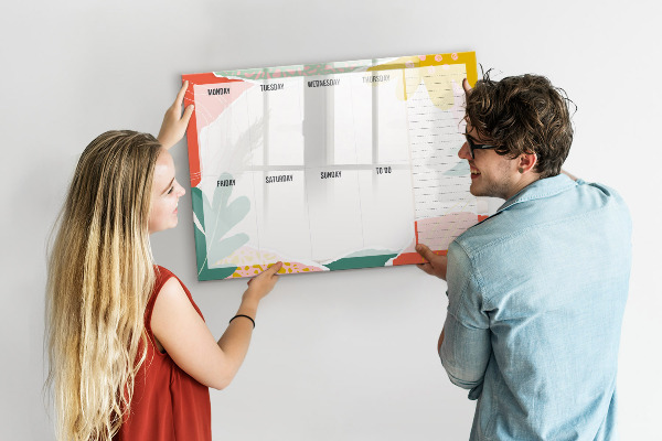 Memobord van glas met print inclusief neodymium magneten Weekplanner met ruimte voor foto's