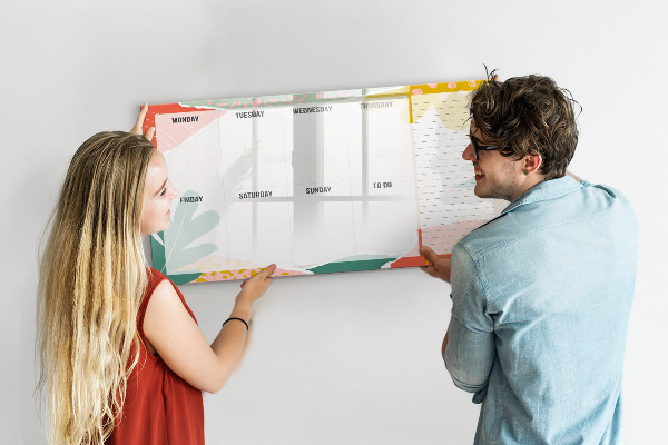 Memobord van glas met print inclusief neodymium magneten Weekplanner met ruimte voor foto's