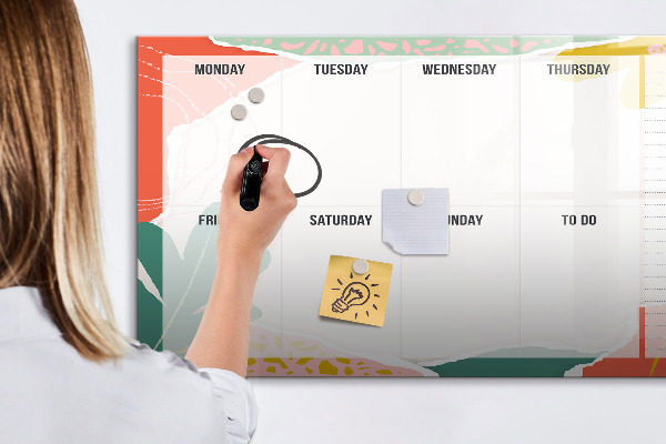 Memobord van glas met print inclusief neodymium magneten Weekplanner met ruimte voor foto's