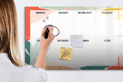 Memobord van glas met print inclusief neodymium magneten Weekplanner met ruimte voor foto's