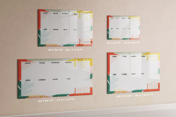 Memobord van glas met print inclusief neodymium magneten Weekplanner met ruimte voor foto's