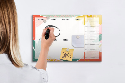 Memobord van glas met print inclusief neodymium magneten Weekplanner met ruimte voor foto's