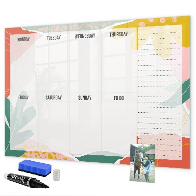 Memobord van glas met print inclusief neodymium magneten Weekplanner met ruimte voor foto's