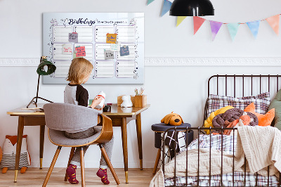 Memobord van glas met print inclusief neodymium magneten Verjaardagskalender met ruimte voor foto's