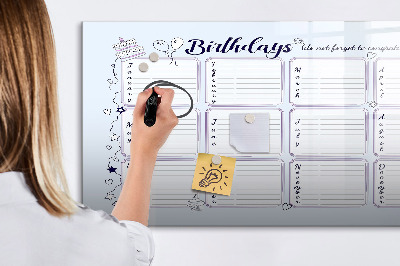 Memobord van glas met print inclusief neodymium magneten Verjaardagskalender met ruimte voor foto's