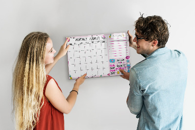 Memobord van glas met print inclusief neodymium magneten Maandplanner met ruimte voor foto's