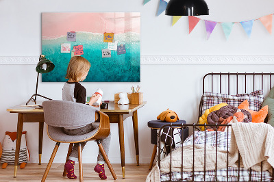 Decoratief glazen wandbord beschrijfbaar en magnetisch Een kleurrijk prikbord voor notities en foto's