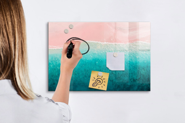 Decoratief glazen wandbord beschrijfbaar en magnetisch Een kleurrijk prikbord voor notities en foto's