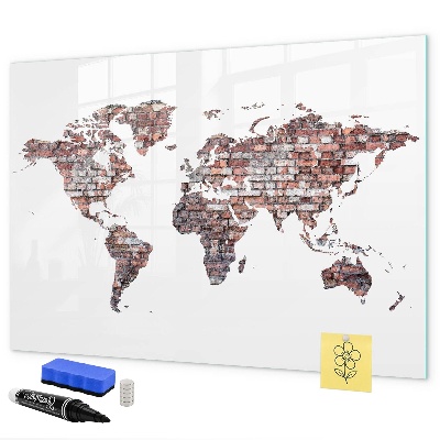 Memobord van glas met print inclusief neodymium magneten Wereldkaart met fotolocaties