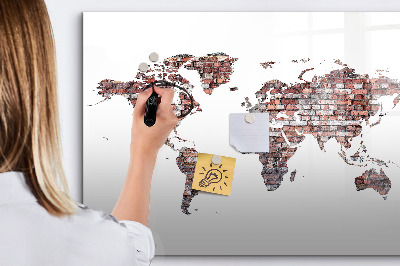 Memobord van glas met print inclusief neodymium magneten Wereldkaart met fotolocaties