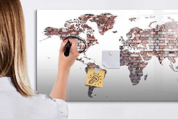 Memobord van glas met print inclusief neodymium magneten Wereldkaart met fotolocaties