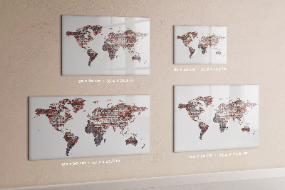 Memobord van glas met print inclusief neodymium magneten Wereldkaart met fotolocaties