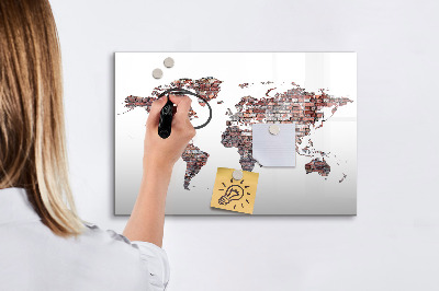 Memobord van glas met print inclusief neodymium magneten Wereldkaart met fotolocaties