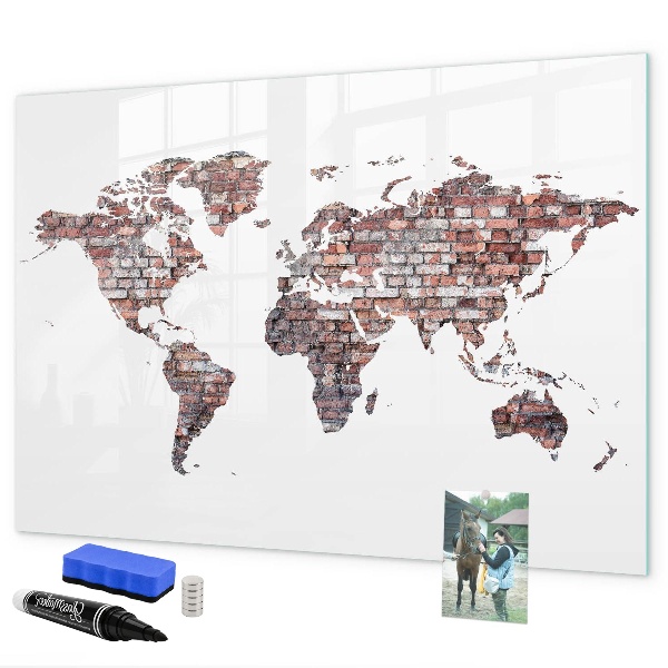Memobord van glas met print inclusief neodymium magneten Wereldkaart met fotolocaties