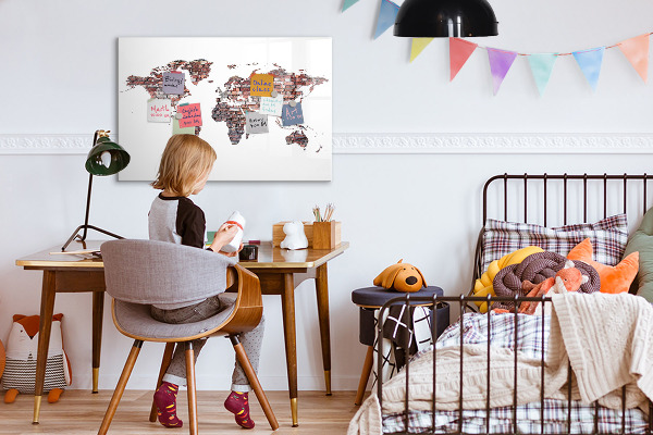 Memobord van glas met print inclusief neodymium magneten Wereldkaart met fotolocaties