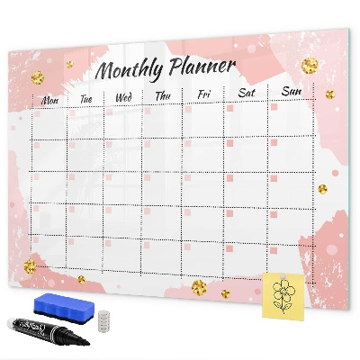 Memobord van glas met print inclusief neodymium magneten Maandplanner met ruimte voor foto's