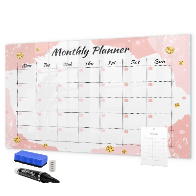 Memobord van glas met print inclusief neodymium magneten Maandplanner met ruimte voor foto's