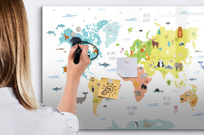 Decoratief glazen wandbord beschrijfbaar en magnetisch Interactieve wereldkaart voor personalisatie