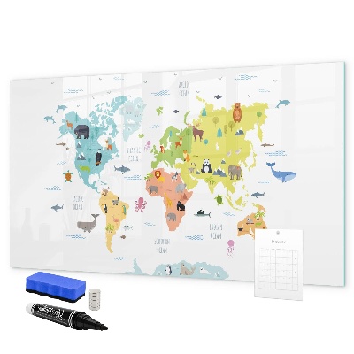 Decoratief glazen wandbord beschrijfbaar en magnetisch Interactieve wereldkaart voor personalisatie