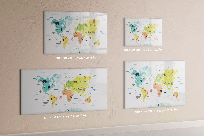 Decoratief glazen wandbord beschrijfbaar en magnetisch Interactieve wereldkaart voor personalisatie