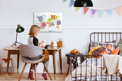 Decoratief glazen wandbord beschrijfbaar en magnetisch Interactieve wereldkaart voor personalisatie