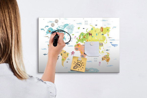 Decoratief glazen wandbord beschrijfbaar en magnetisch Interactieve wereldkaart voor personalisatie