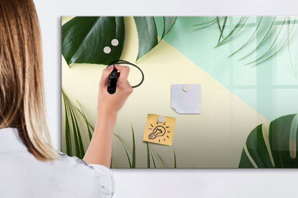 Decoratief glazen wandbord beschrijfbaar en magnetisch Stijlvol memobord met planten