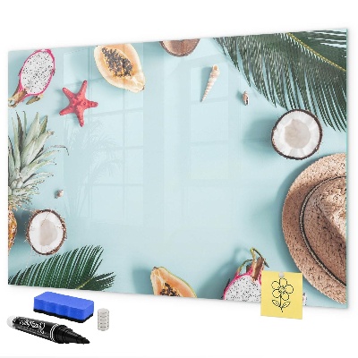 Memobord van glas met print inclusief neodymium magneten Herinneringen tegen een kleurrijke zeeachtergrond
