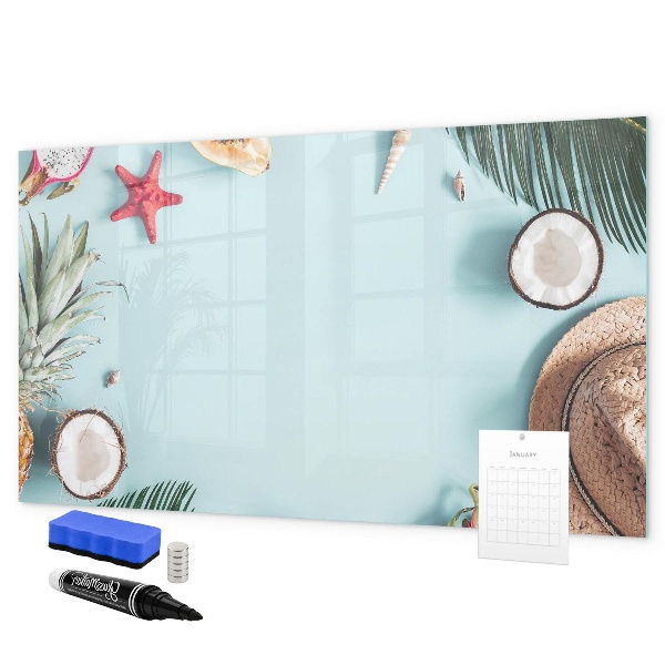 Memobord van glas met print inclusief neodymium magneten Herinneringen tegen een kleurrijke zeeachtergrond