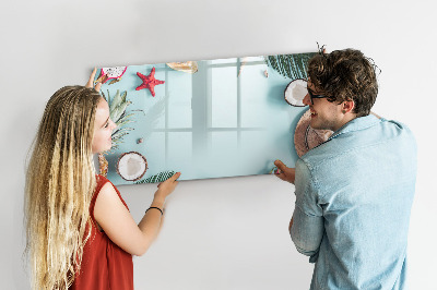 Memobord van glas met print inclusief neodymium magneten Herinneringen tegen een kleurrijke zeeachtergrond