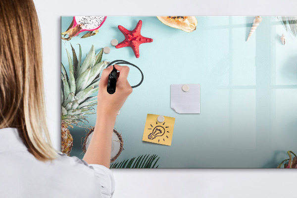 Memobord van glas met print inclusief neodymium magneten Herinneringen tegen een kleurrijke zeeachtergrond