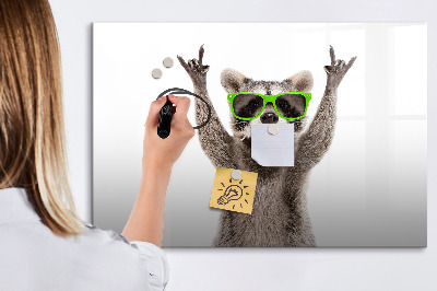 Decoratief glazen wandbord beschrijfbaar en magnetisch Blije wasbeer met foto's