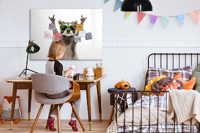 Decoratief glazen wandbord beschrijfbaar en magnetisch Blije wasbeer met foto's