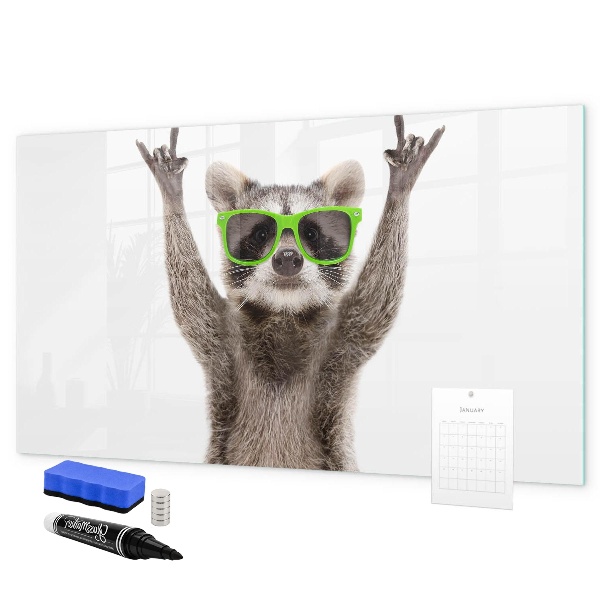 Decoratief glazen wandbord beschrijfbaar en magnetisch Blije wasbeer met foto's