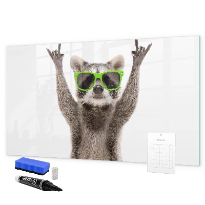Decoratief glazen wandbord beschrijfbaar en magnetisch Blije wasbeer met foto's