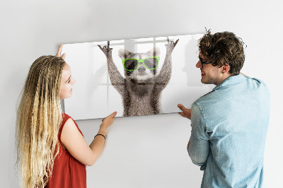 Decoratief glazen wandbord beschrijfbaar en magnetisch Blije wasbeer met foto's
