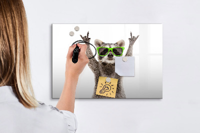 Decoratief glazen wandbord beschrijfbaar en magnetisch Blije wasbeer met foto's