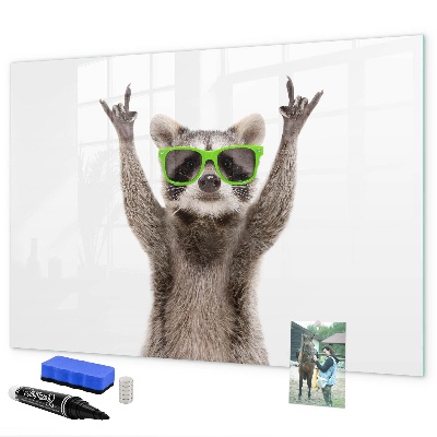 Decoratief glazen wandbord beschrijfbaar en magnetisch Blije wasbeer met foto's