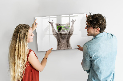 Decoratief glazen wandbord beschrijfbaar en magnetisch Blije wasbeer met foto's