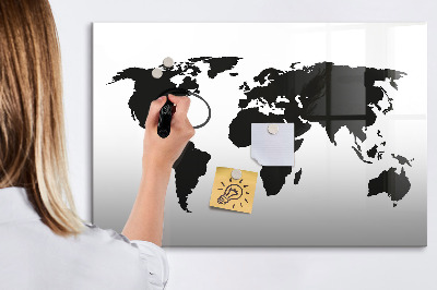 Memobord van glas met print inclusief neodymium magneten Een wereldkaart met herdenkingsplaatsen.