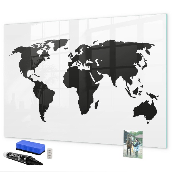 Memobord van glas met print inclusief neodymium magneten Een wereldkaart met herdenkingsplaatsen.