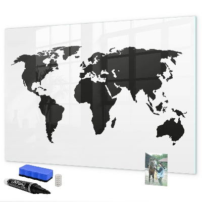 Memobord van glas met print inclusief neodymium magneten Een wereldkaart met herdenkingsplaatsen.