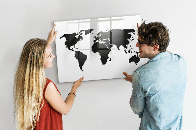 Memobord van glas met print inclusief neodymium magneten Een wereldkaart met herdenkingsplaatsen.
