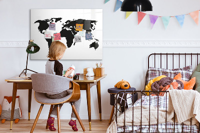 Memobord van glas met print inclusief neodymium magneten Een wereldkaart met herdenkingsplaatsen.