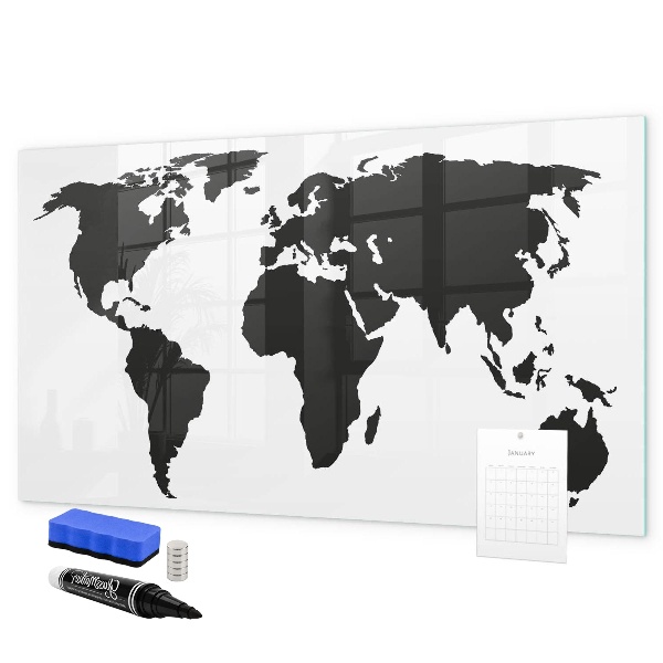 Memobord van glas met print inclusief neodymium magneten Een wereldkaart met herdenkingsplaatsen.