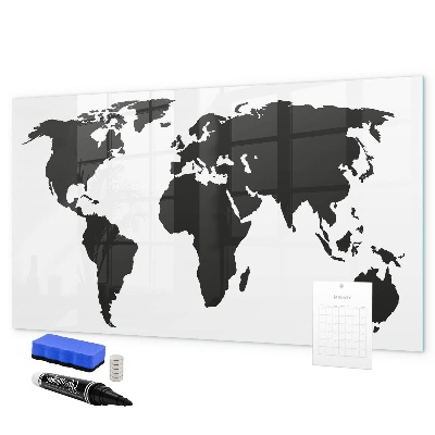Memobord van glas met print inclusief neodymium magneten Een wereldkaart met herdenkingsplaatsen.